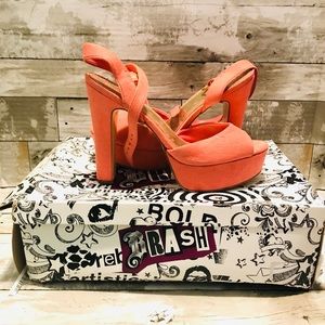 Salmon Color Platform Heeled Sandals